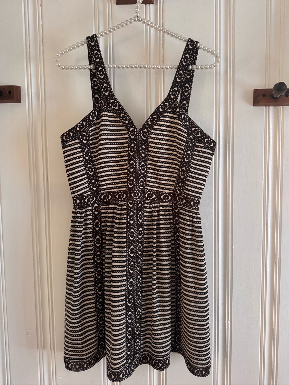 BCBGMaxAzria Black and Cream Patterned Mini Dress